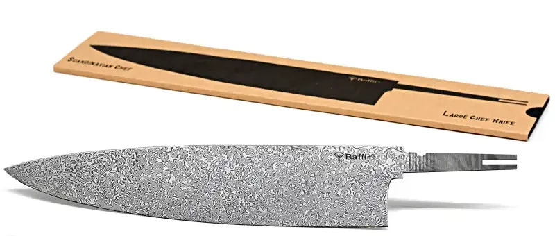 Raffir Scandinavian Chef Series Blade Blank- LARGE CHEF Knife- Stainless Damascus - Maker Material Supply