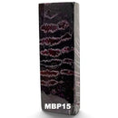 A rectangular, polished black agate slab with striking wavy bands of deep red and iridescent purple