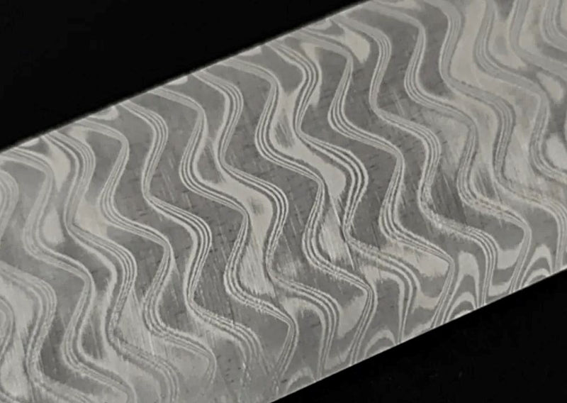 Stainless Damascus San Mai- CPM MagnaCut Core- WAVES Pattern- by Futuron Forge - Maker Material Supply