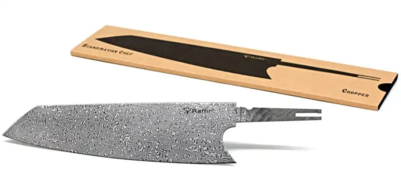 Raffir Scandinavian Chef Series Blade Blank- CHOPPER Knife- Stainless Damascus - Maker Material Supply