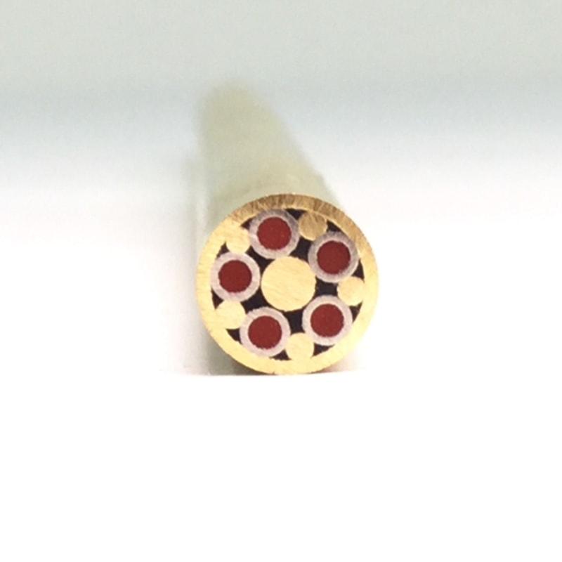 Mosaic Pin for Knifemaking- 1/4" x 6"- Brass + Stainless w Red Resin- MP17 - Maker Material Supply